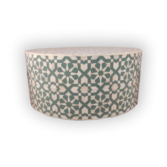 Customized Handmade Bone Inlay Round Coffee Table/ Moroccan Design Teal