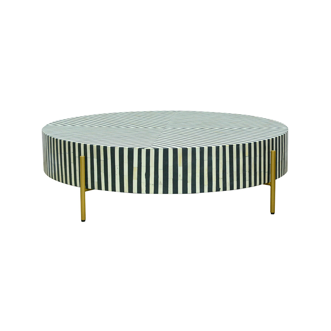 Handmade Customized Bone Inlay Round Coffee table/ Strip Pattern