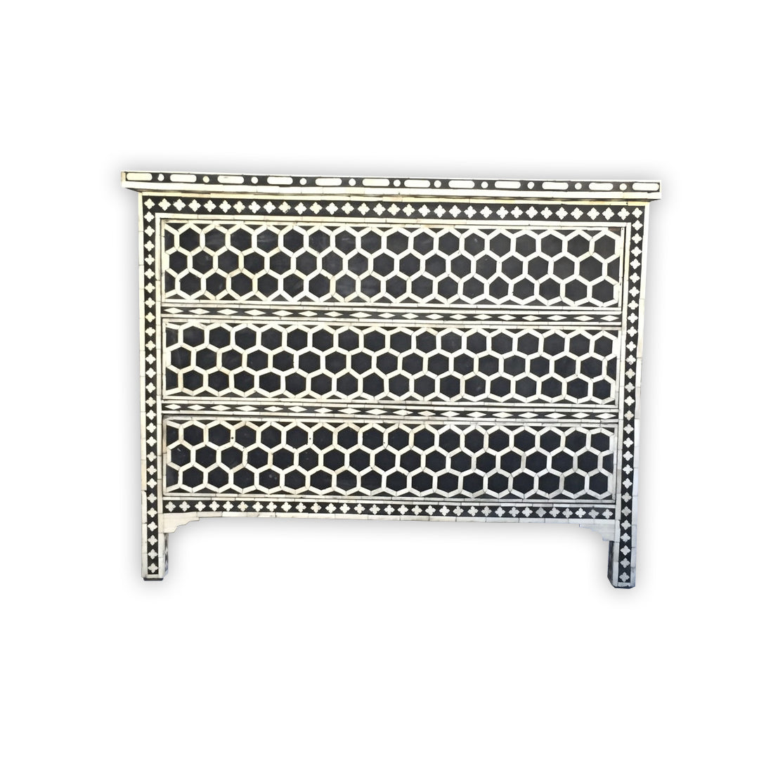 Personalized Handmade Bone Inlay Black Chest of 3 Drawer/ Honeycomb Pattern