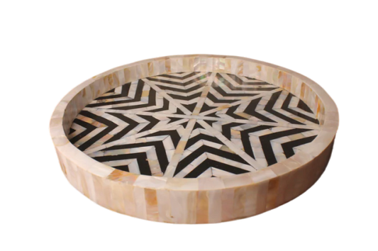 Handmade Customized Mother of Pearl Star Round Pattern Serving Tray Best Gift for Love Once