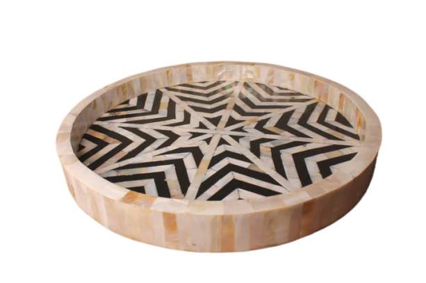 Handmade Customized Mother of Pearl Star Round Pattern Serving Tray Best Gift for Love Once