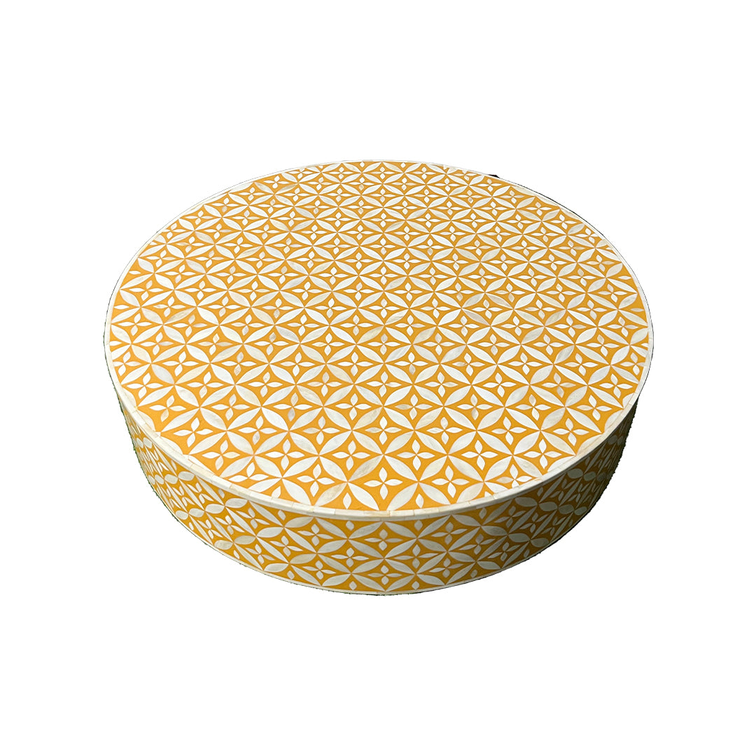 Customized Handmade Bone Inlay Round Coffee Table/ Star Eye Design Orange