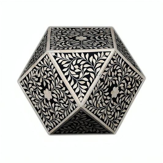Bone Inlay Diamond Cut Stool In Floral Pattern