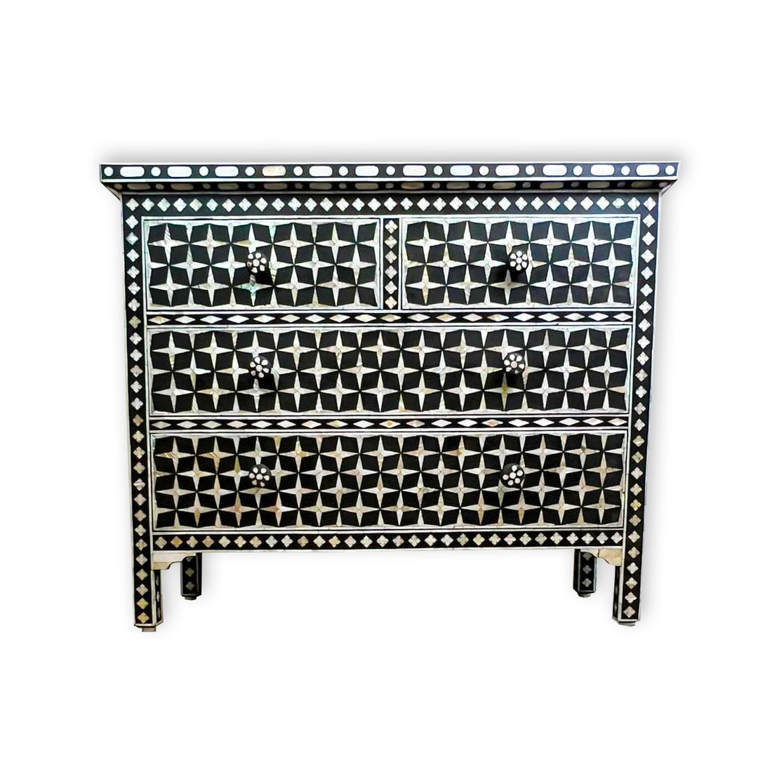 Customized Handmade Mother of Pearl Star Eye Chest of 4 Drawer for Home and Office decor