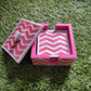 Handmade Mother of Pearl Inlay Pink Colored Chevron Pattern Set of 4 Coasters
