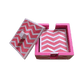 Handmade Mother of Pearl Inlay Pink Colored Chevron Pattern Set of 4 Coasters