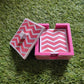 Handmade Mother of Pearl Inlay Pink Colored Chevron Pattern Set of 4 Coasters