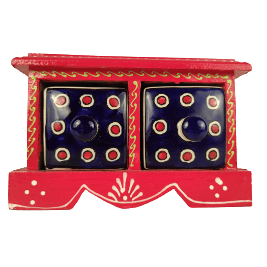 Beautiful Decorative Wooden and Ceramic 2 Drawer Small Chest for Home and Office Decor