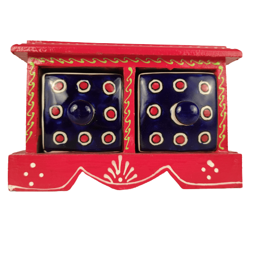 Beautiful Decorative Wooden and Ceramic 2 Drawer Small Chest for Home and Office Decor