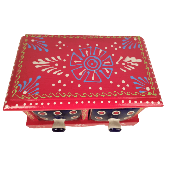 Beautiful Decorative Wooden and Ceramic 2 Drawer Small Chest for Home and Office Decor