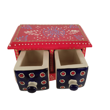 Beautiful Decorative Wooden and Ceramic 2 Drawer Small Chest for Home and Office Decor