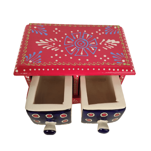 Beautiful Decorative Wooden and Ceramic 2 Drawer Small Chest for Home and Office Decor