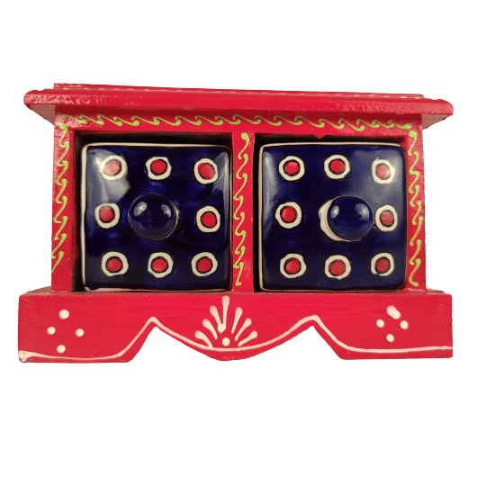 Beautiful Decorative Wooden and Ceramic 2 Drawer Small Chest for Home and Office Decor