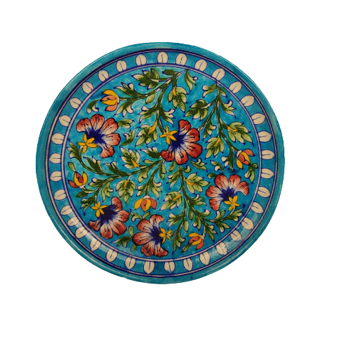 Beautiful Decorative Blue Pottery Wall Hanging Plate for Home Decor