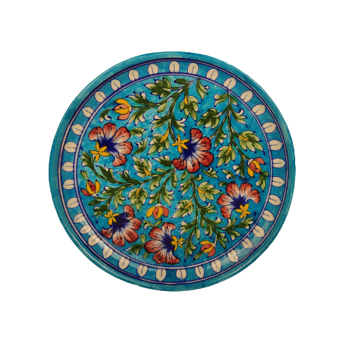 Beautiful Decorative Blue Pottery Wall Hanging Plate for Home Decor