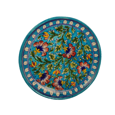 Beautiful Decorative Blue Pottery Wall Hanging Plate for Home Decor