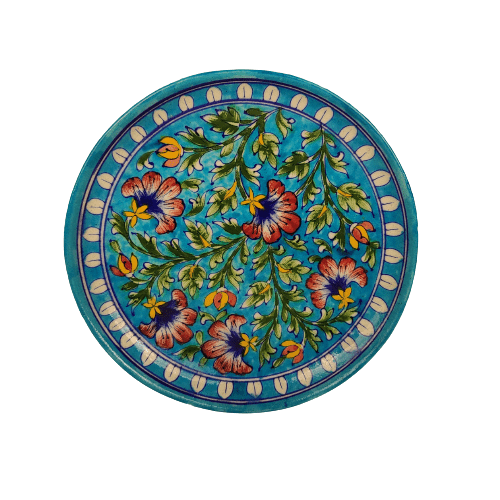 Beautiful Decorative Blue Pottery Wall Hanging Plate for Home Decor