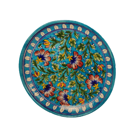 Beautiful Decorative Blue Pottery Wall Hanging Plate for Home Decor