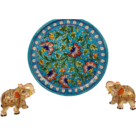 Beautiful Decorative Blue Pottery Wall Hanging Plate for Home Decor