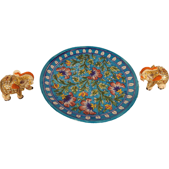 Beautiful Decorative Blue Pottery Wall Hanging Plate for Home Decor