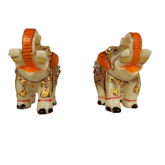 Beautiful Decorative Marble Stone Elephant with Meenakari Set of 2 for Home and Office Decor