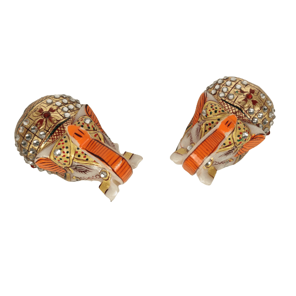 Beautiful Decorative Marble Stone Elephant with Meenakari Set of 2 for Home and Office Decor
