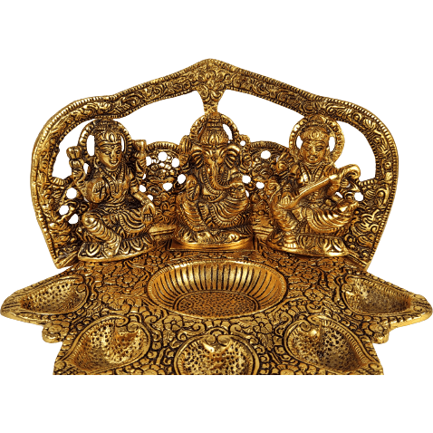 Beautiful Decorative Metal Lakshmi Ganesha Saraswati with 5 Face Diya for Home and Office Decor
