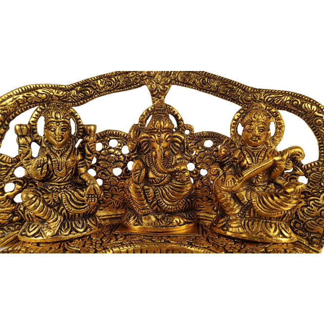 Beautiful Decorative Metal Lakshmi Ganesha Saraswati with 5 Face Diya for Home and Office Decor
