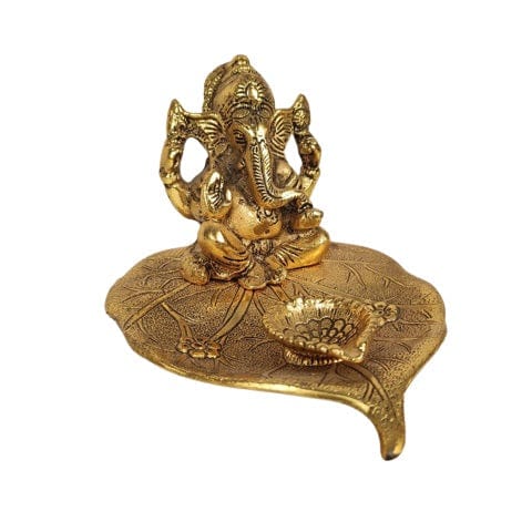 Beautiful Decorative Metal Lord Ganesh Statue with Diya Stand for Home Decor