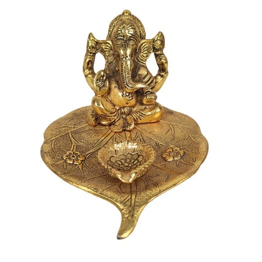 Beautiful Decorative Metal Lord Ganesh Statue with Diya Stand for Home Decor