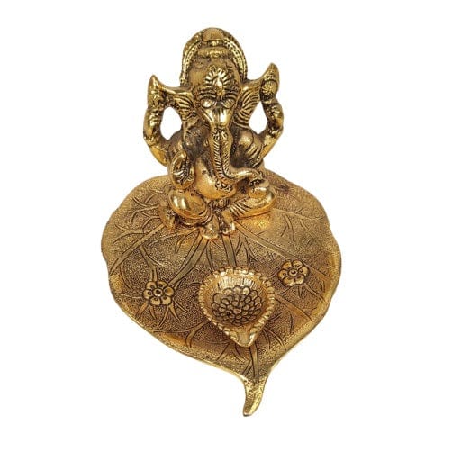 Beautiful Decorative Metal Lord Ganesh Statue with Diya Stand for Home Decor