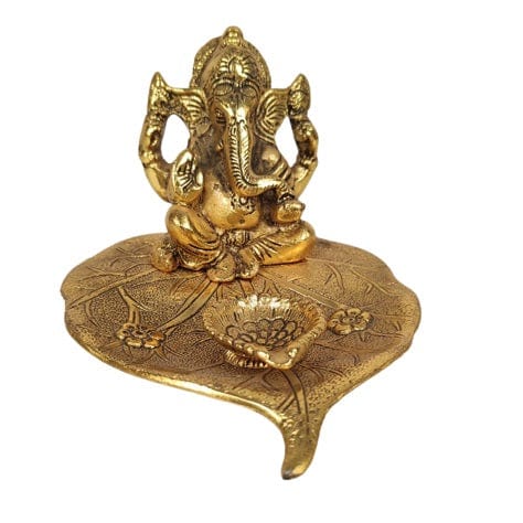 Beautiful Decorative Metal Lord Ganesh Statue with Diya Stand for Home Decor
