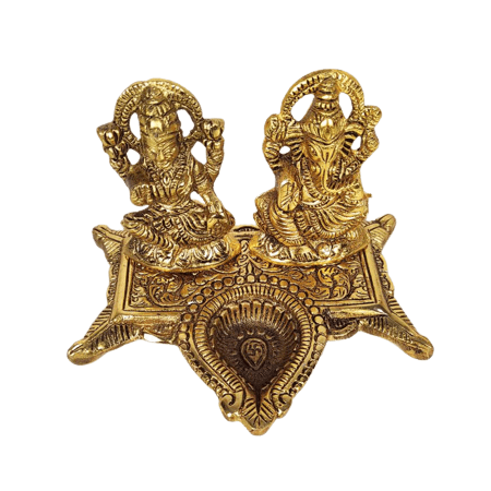 Beautiful Decorative Metal Lord Ganesh and Lakshmi Statue with Diya Stand for Home Decor