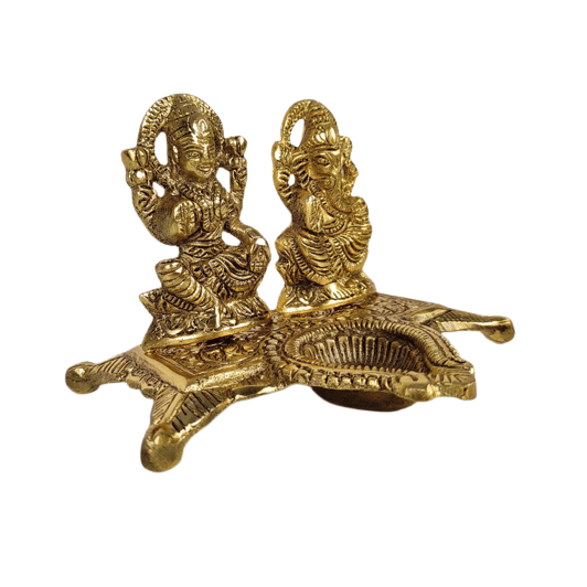Beautiful Decorative Metal Lord Ganesh and Lakshmi Statue with Diya Stand for Home Decor