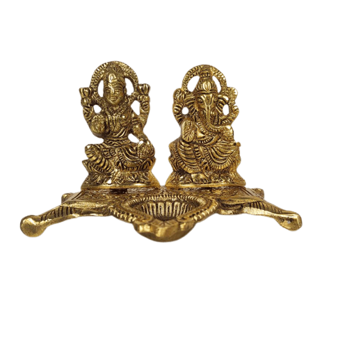 Beautiful Decorative Metal Lord Ganesh and Lakshmi Statue with Diya Stand for Home Decor