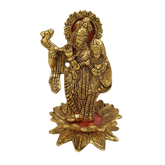 Beautiful Decorative Metal Lord Radha Krishna on Metal Lotus Statue for Home Decor