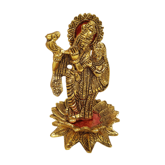 Beautiful Decorative Metal Lord Radha Krishna on Metal Lotus Statue for Home Decor