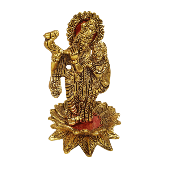 Beautiful Decorative Metal Lord Radha Krishna on Metal Lotus Statue for Home Decor