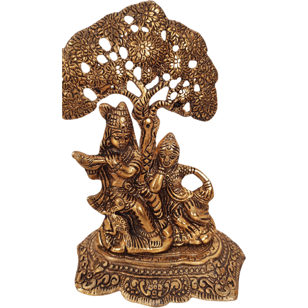 Beautiful Decorative Metal Lord Radha Krishna with Metal Tree Statue for Home Decor