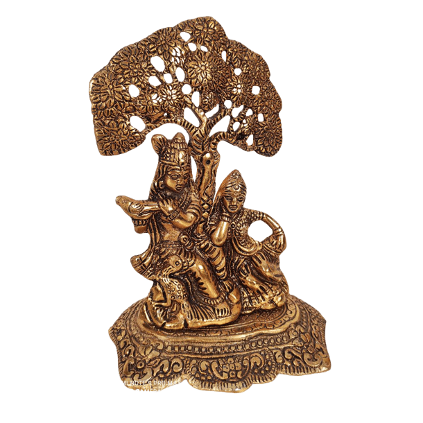 Beautiful Decorative Metal Lord Radha Krishna with Metal Tree Statue for Home Decor
