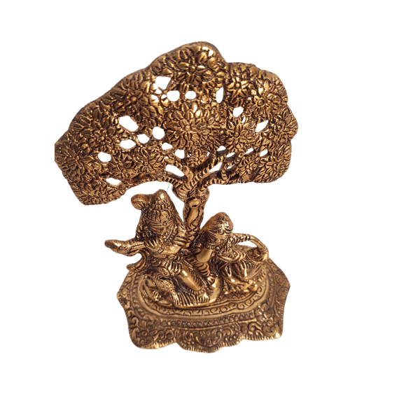 Beautiful Decorative Metal Lord Radha Krishna with Metal Tree Statue for Home Decor