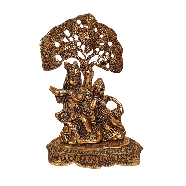 Beautiful Decorative Metal Lord Radha Krishna with Metal Tree Statue for Home Decor