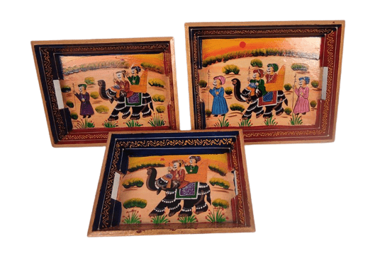 Beautiful Decorative Set of 3 Different Size Wooden Tray for Home Decor