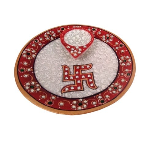 Beautiful Decorative Small Tilak Plate of Marble for Home Decor