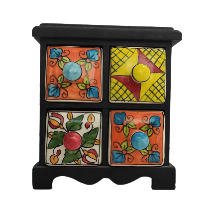 Beautiful Decorative Wooden Ceramic Chest of 4 Drawer for Home and Office Decor
