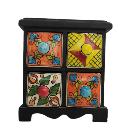 Beautiful Decorative Wooden Ceramic Chest of 4 Drawer for Home and Office Decor