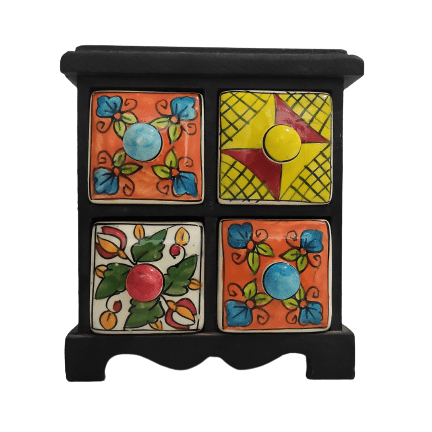 Beautiful Decorative Wooden Ceramic Chest of 4 Drawer for Home and Office Decor