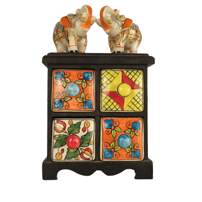 Beautiful Decorative Wooden Ceramic Chest of 4 Drawer for Home and Office Decor