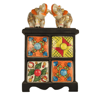 Beautiful Decorative Wooden Ceramic Chest of 4 Drawer for Home and Office Decor