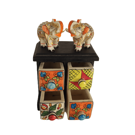 Beautiful Decorative Wooden Ceramic Chest of 4 Drawer for Home and Office Decor